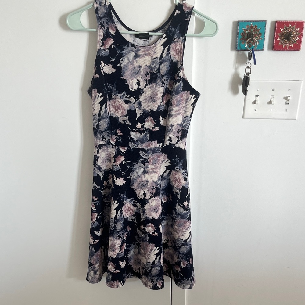 Aqua Floral Mini Dress - Black and Pink